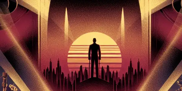 A vintage Hollywood poster featuring a mob boss and a romantic couple, symbolizing love, loyalty, and classic cinema.