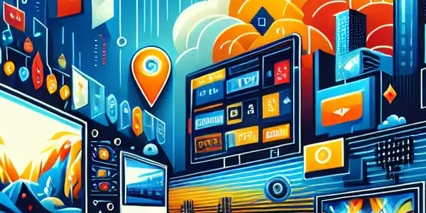 A vibrant digital landscape showcasing diverse adult entertainment website icons with symbols of security and encryption.