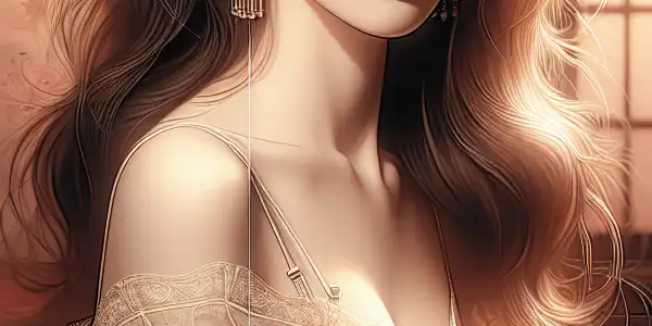 A glamorous actress in vintage attire exudes romance and allure in a nostalgic 1990s Japanese film setting.