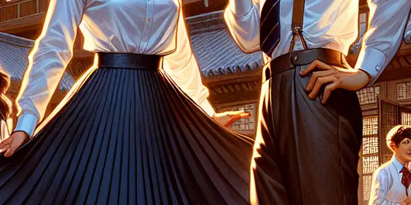 A vibrant school scene with cherry blossoms, students in uniforms, and a nostalgic atmosphere of youthful exploration.