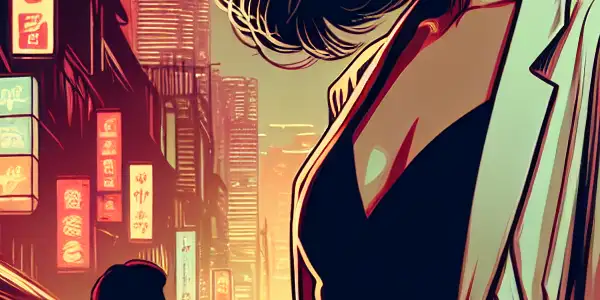 A stylish female figure exuding confidence in a glamorous urban nightlife setting, surrounded by romantic lighting and city elements.